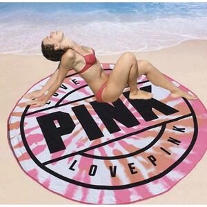 Victoria Secret Pink VS Glam Circle Beach Towel Love Pink Tie Dye 55" Diameter